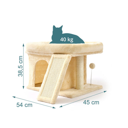 Cat Tree with Cave & Bed, Beige – Sisal & Plush