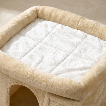 Cat Tree with Cave & Bed, Beige – Sisal & Plush