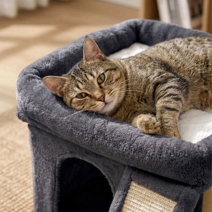Cat Tree with Cave & Bed, Dark Gray, Sisal Scratching Post