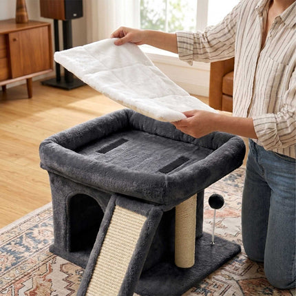 Cat Tree with Cave & Bed, Dark Gray, Sisal Scratching Post