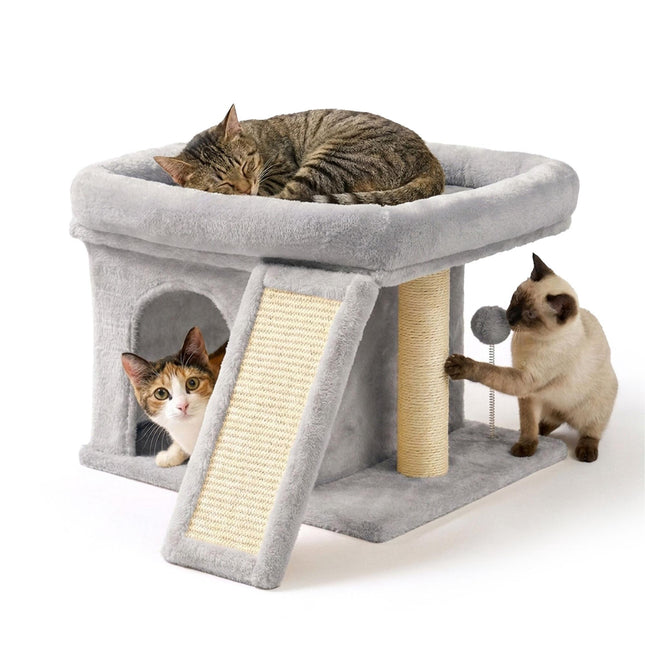 Krabpaal met mand en bed, lichtgrijs, 38,5 x 54 x 45 cm