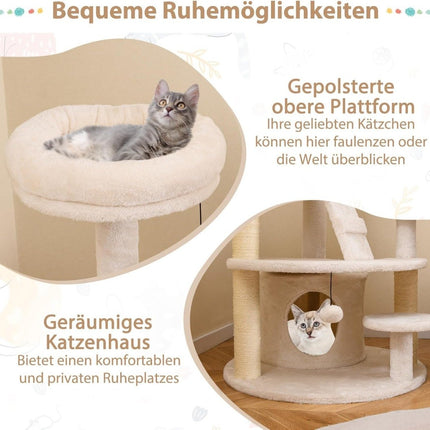 Cat Tree with Cave, Ladder & Toys – Beige, Multi-Level