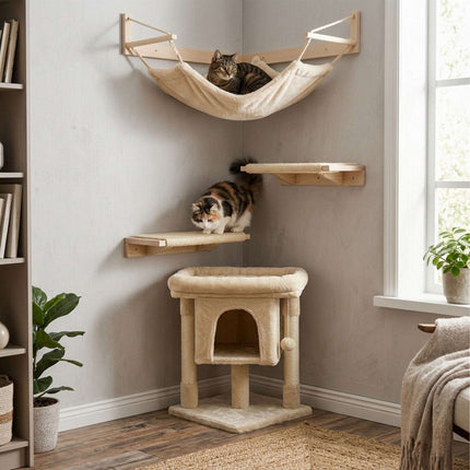 Cat Tree with Cave & Platform, Beige, 60 cm