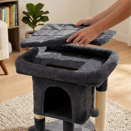 Cat Tree with Cave & Platform, Dark Gray, 60 cm High