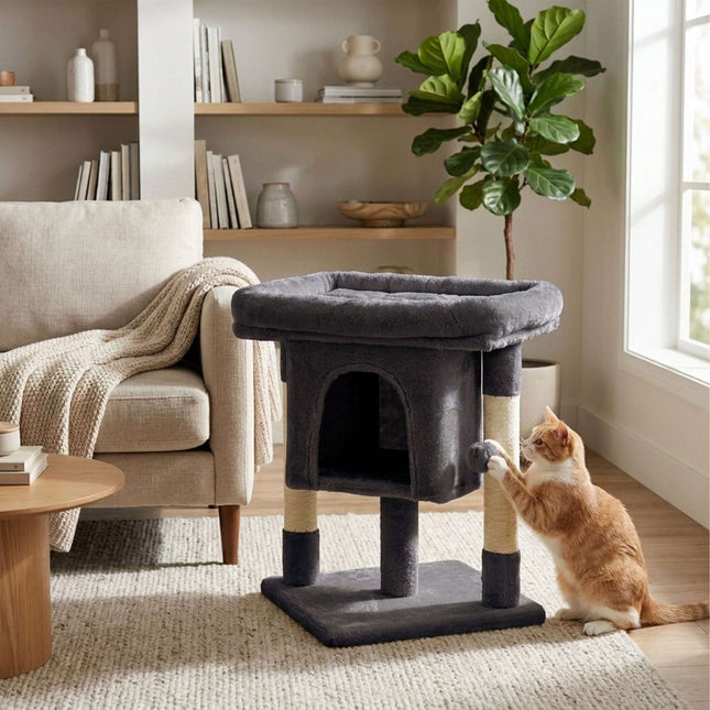 Krabpaal met grot en platform, donkergrijs, 60 cm hoog