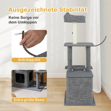 Cat Tree with Cave, Scratching Posts, Sisal Ramp, Ball