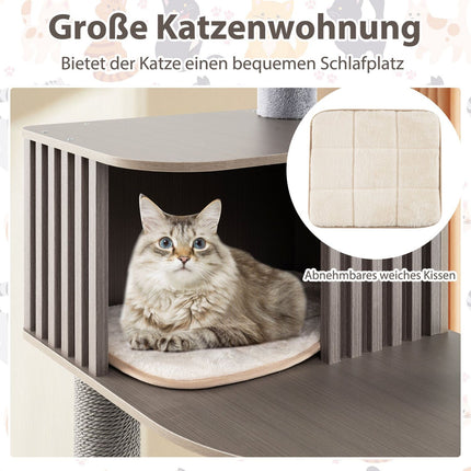 Cat Tree with Cave & Sisal Scratch Board, 171 cm, Gray