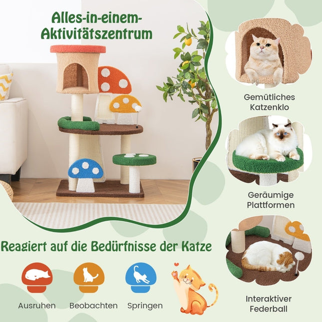 Krabpaal met kattenhol, sisal krabplank en speelbal