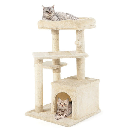 Cat Tree with Cave, Soft Seat, 85cm, Beige