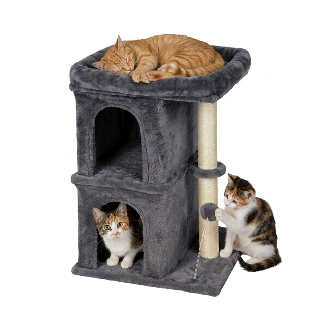 Cat Tree with Caves & Bed, Dark Gray, 71 cm High