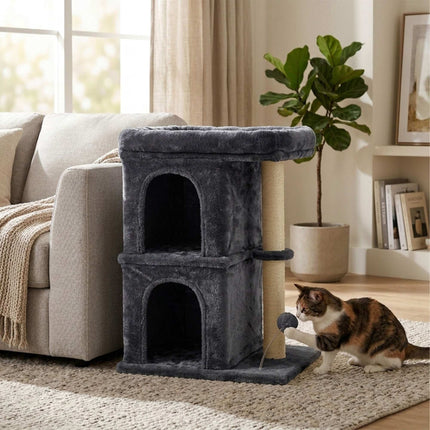 Cat Tree with Caves & Bed, Dark Gray, 71 cm High