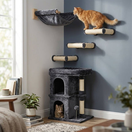 Cat Tree with Caves & Bed, Dark Gray, 71 cm High