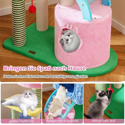 Cat Tree with Elephant Theme, 2 Caves, Padded Perch, Scratching Posts