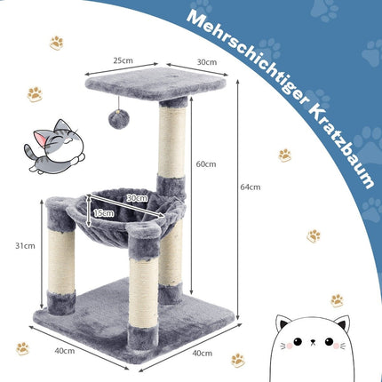 Cat Tree with Hammock, Sisal Posts, Plush Layers