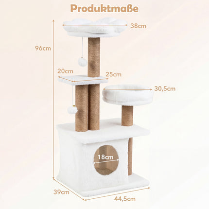Cat Tree with House, Platform, Bed & Balls, 96 cm Beige