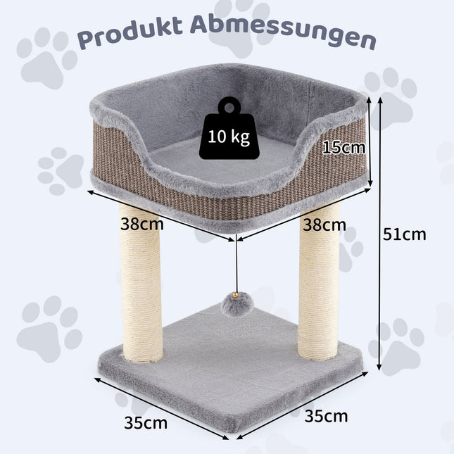 Kattenboom met pluchen zitting, sisalpalen, 38x38x51 cm, grijs