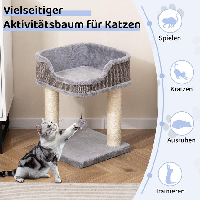 Kattenboom met pluchen zitting, sisalpalen, 38x38x51 cm, grijs