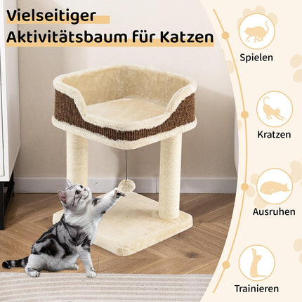 Cat Tree with Plush Seat, Sisal Posts & Ball, Beige
