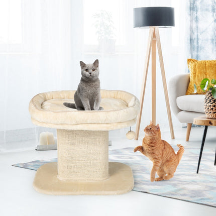 Cat Tree with Plush Seat & Sisal Scratching Board, Beige
