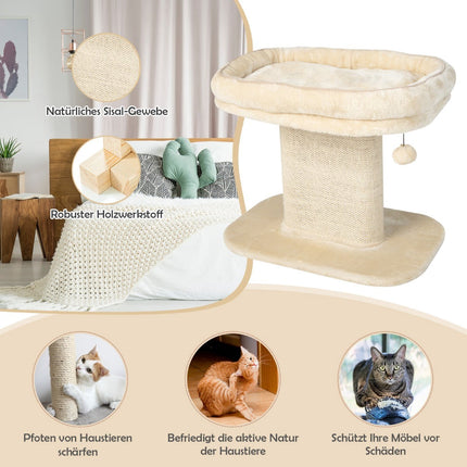 Cat Tree with Plush Seat & Sisal Scratching Board, Beige