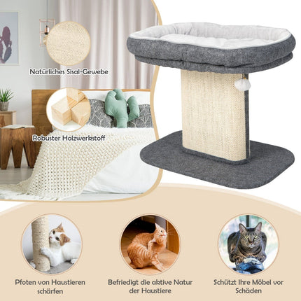 Cat Tree with Plush Seat & Sisal Scratching Board, Gray