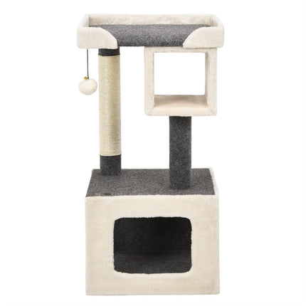 Cat Tree with Sisal, 2 Levels, White/Grey, 42x42x80cm