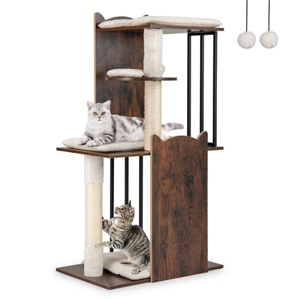 Cat Tree with Sisal Posts, 4 Platforms, Balls, Cushions