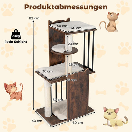 Cat Tree with Sisal Posts, 4 Platforms, Balls, Cushions