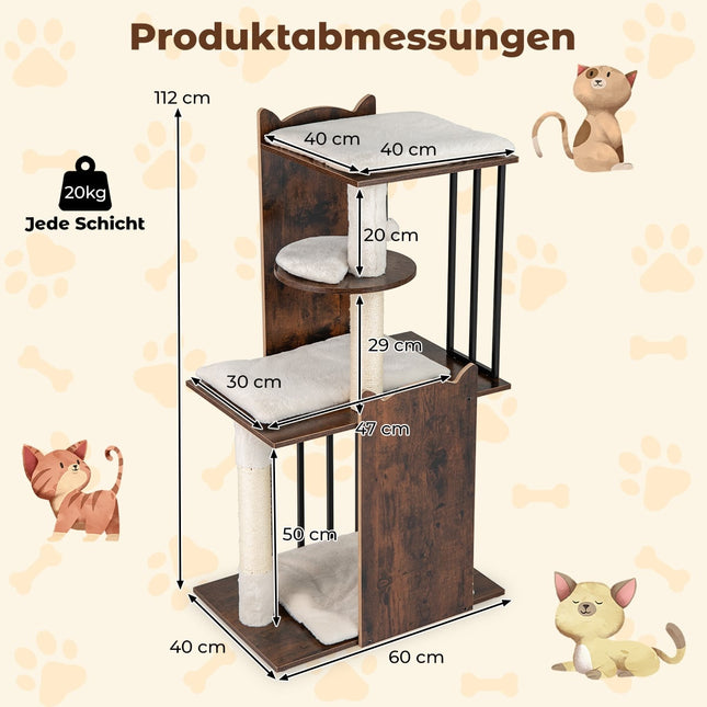 Cat Tree with Sisal Posts, 4 Platforms, Balls, Cushions