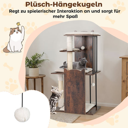 Cat Tree with Sisal Posts, 4 Platforms, Balls, Cushions