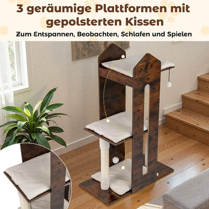 Cat Tree with Sisal Posts & Hanging Balls, 120 cm, Brown