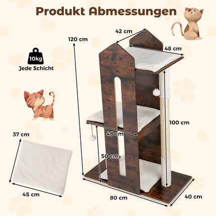Cat Tree with Sisal Posts & Hanging Balls, 120 cm, Brown