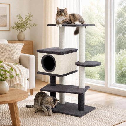 Cat Tree with Sisal Posts & Plush House, 99 cm, Grey