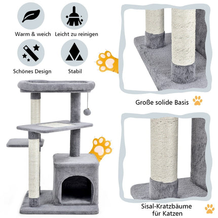 Cat Tree with Sisal Posts, Plush Top Platform, Gray