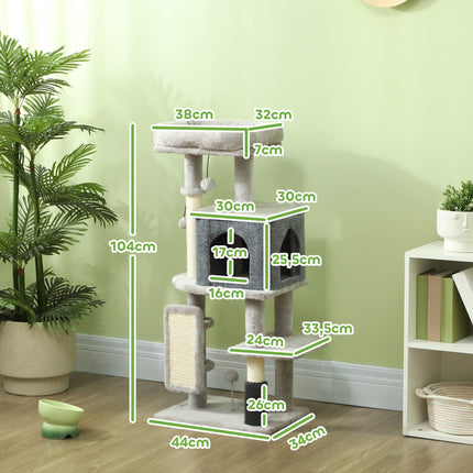 Cat Tree with Sisal Posts and Plush Bed, 104 cm