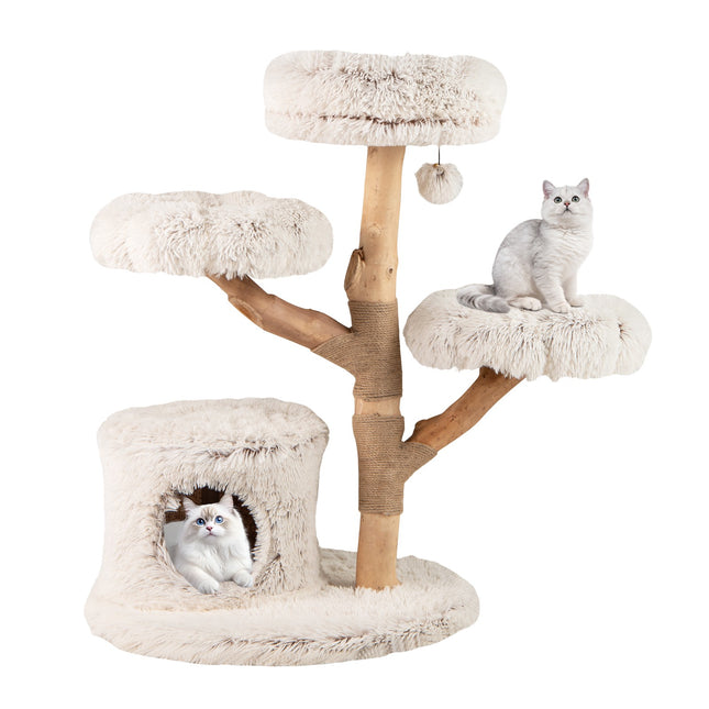 Krabpaal met massief houten paal en pluche plateaus, 102 cm