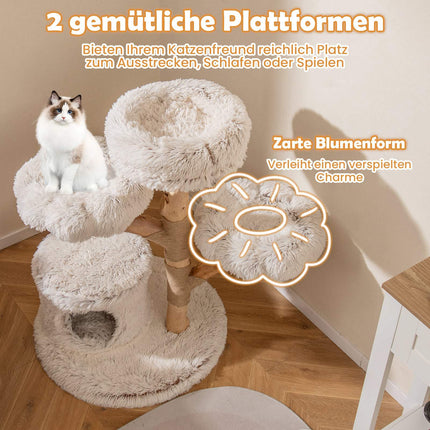 Cat Tree with Solid Wood Post and Plush Platforms, 102 cm