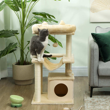 Cat Tree with Toys, Hammock & Perch, 48 x 48 x 90 cm, Cream