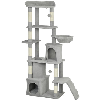 Cat Tree with Tunnel, Caves, Sisal Posts, 170 cm, Light Gray