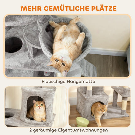 Cat Tree with Tunnel, Caves, Sisal Posts, 170 cm, Light Gray