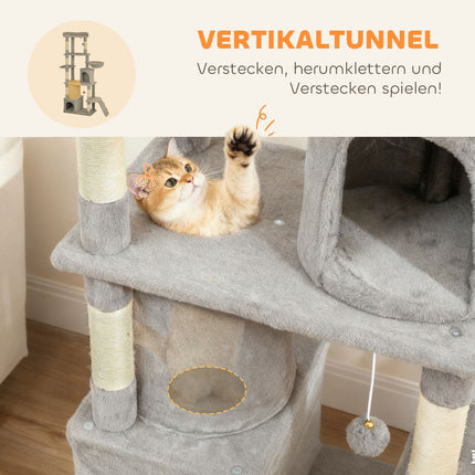 Cat Tree with Tunnel, Caves, Sisal Posts, 170 cm, Light Gray