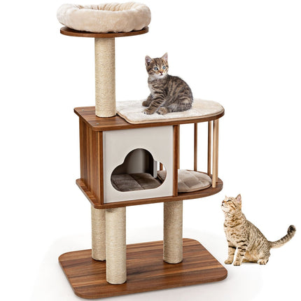 Cat Tree with Washable Cushions, Wooden, 3 Levels