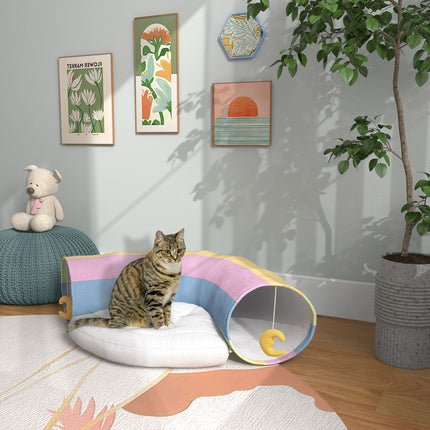 Foldable cat tunnel with cushion - durable polyester toy