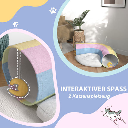 Foldable cat tunnel with cushion - durable polyester toy