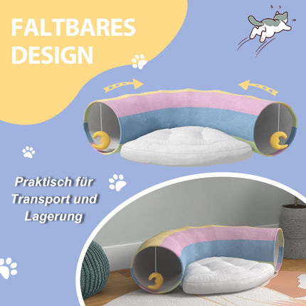 Foldable cat tunnel with cushion - durable polyester toy