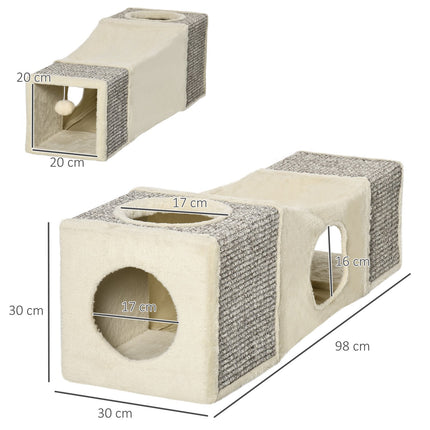 Cat tunnel toy with sisal and play ball - Brown/Beige 98cm