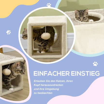 Cat tunnel toy with sisal and play ball - Brown/Beige 98cm