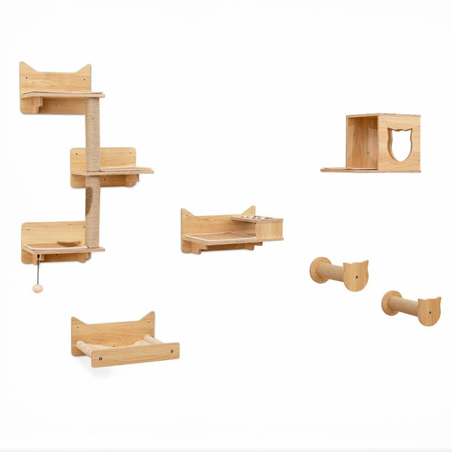 Cat Wall Climbing Set with Hammock, Scratching Posts, and House