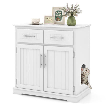 Cat cabinet for cat litter box with 2 drawers & 2 doors & entrance litter box cat house