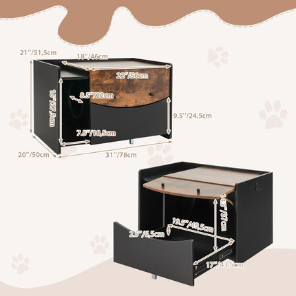 Cat cabinet for cat toilet cat house with pull-out drawer & entrance & hook & folding door 78 x 50 x 51.5 cm